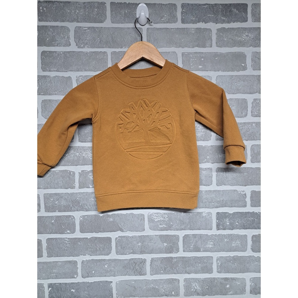 Timberland Pullover‎ Sweatshirt Brown Embossed Tree Logo Fleece Size 3 T